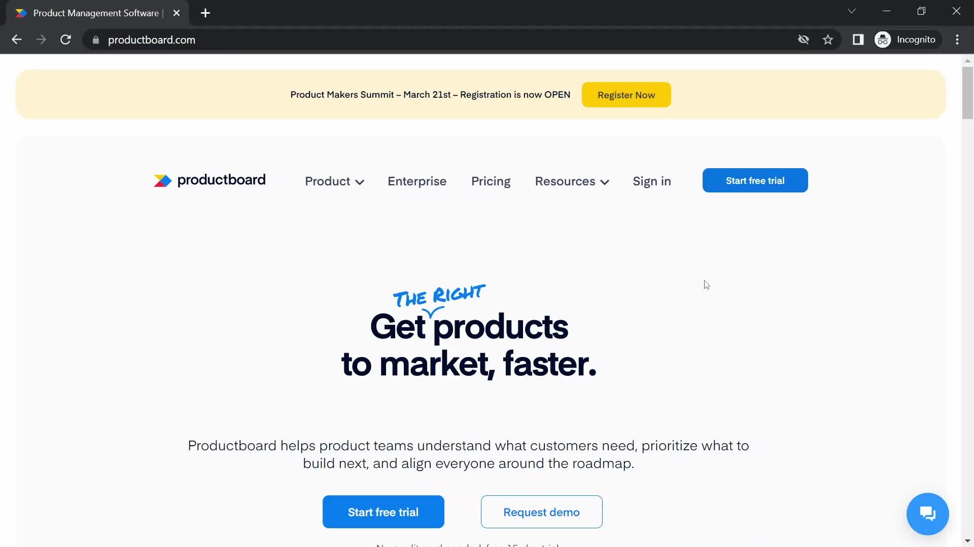 Productboard homepage screenshot