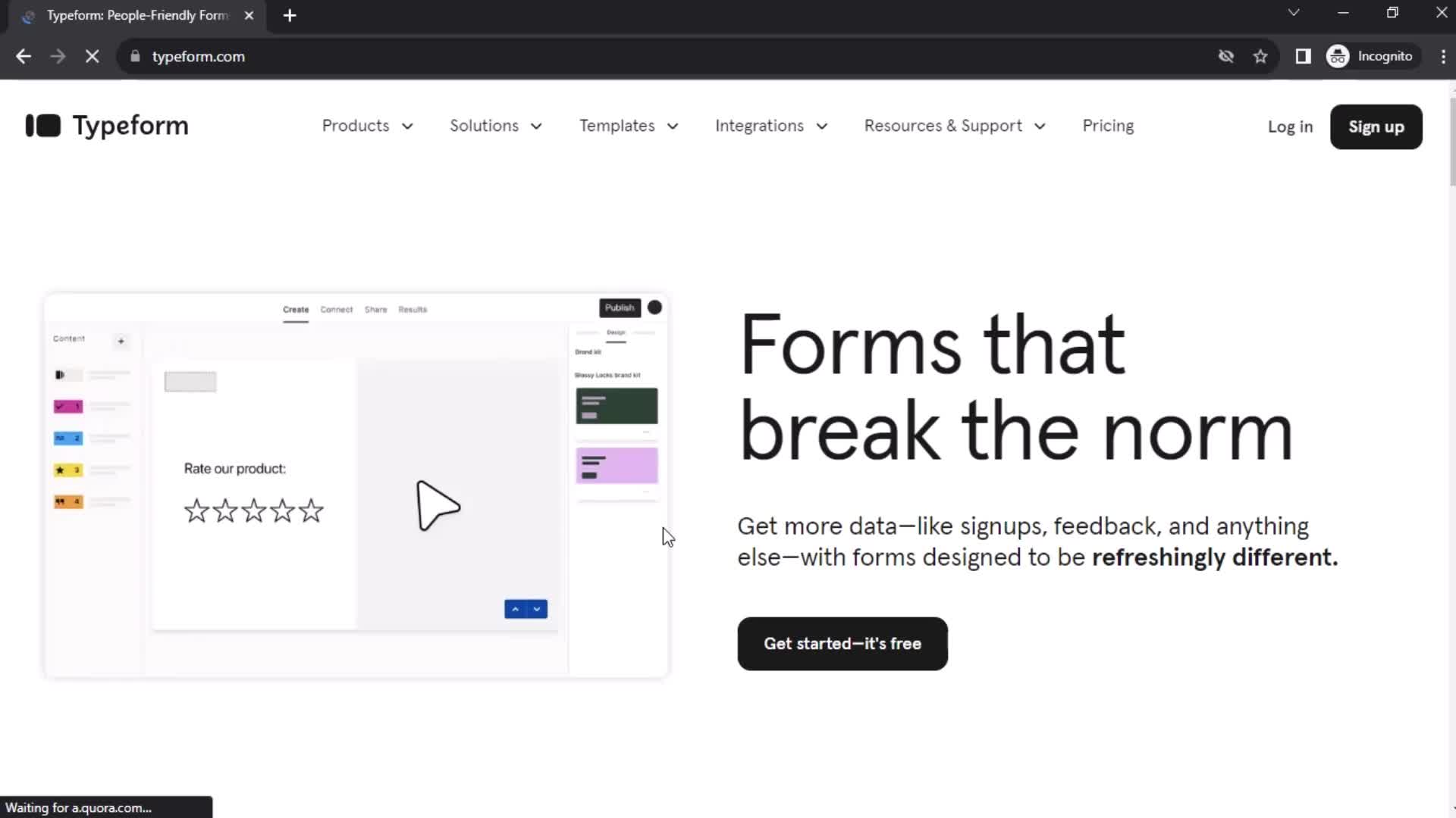 Typeform homepage screenshot