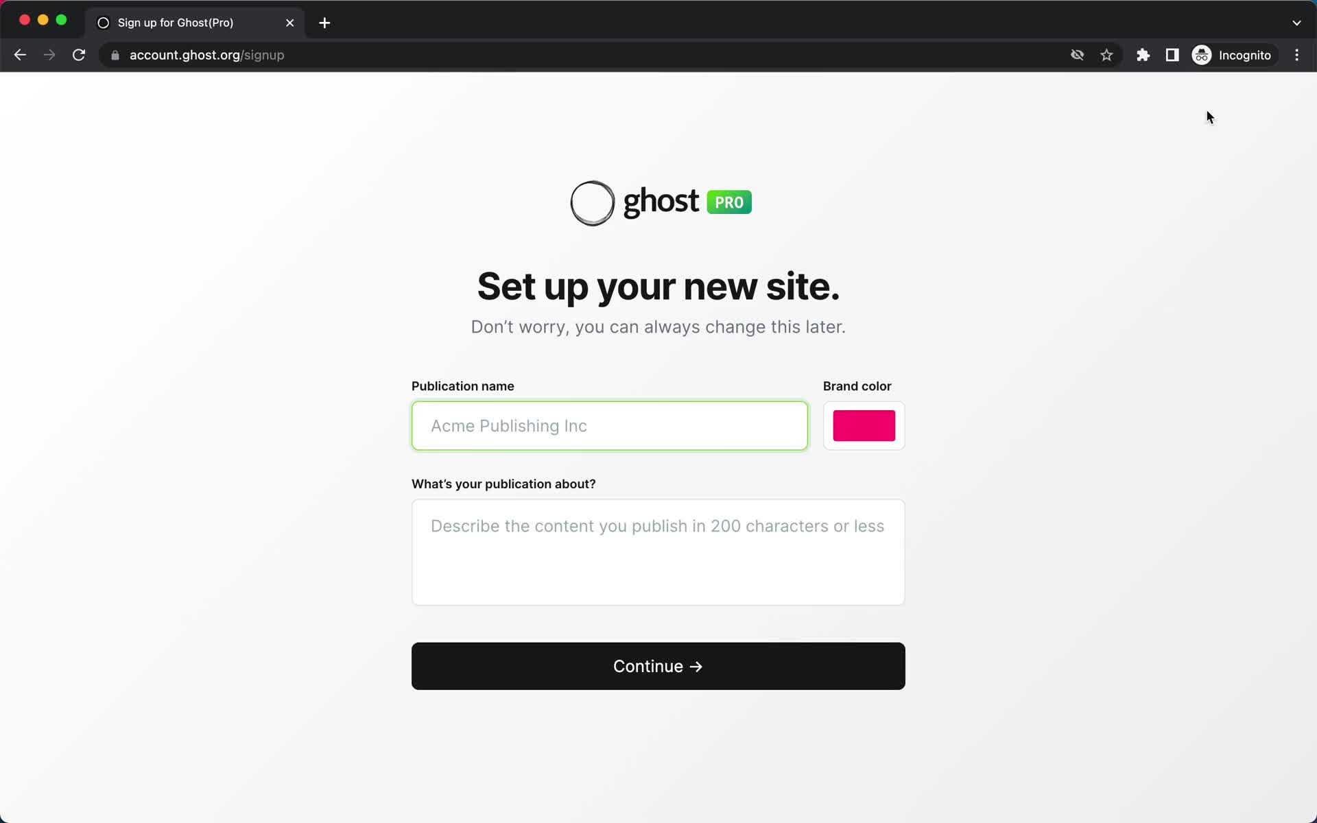 Ghost set site name screenshot