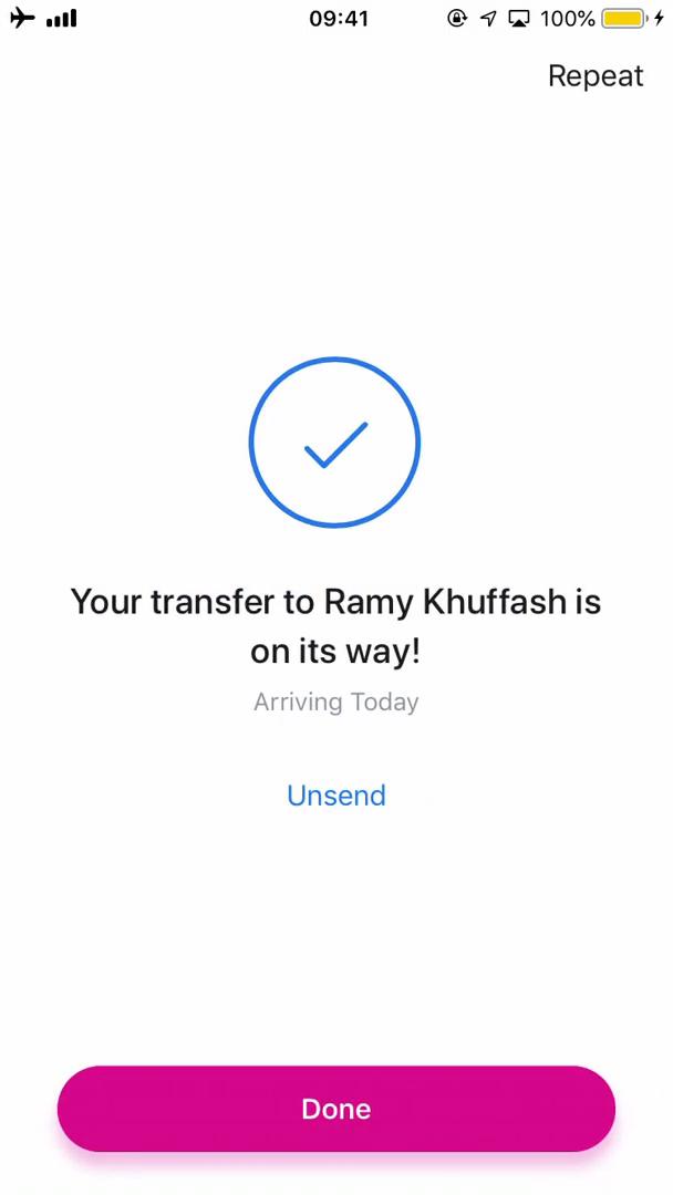 Sending currency screenshot