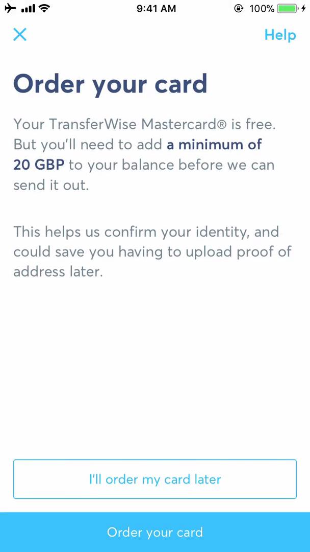 Applying for a bank account screenshot