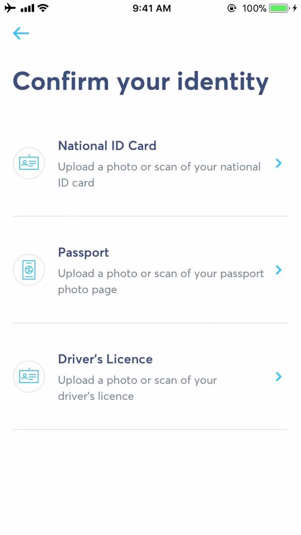 Applying for a bank account screenshot