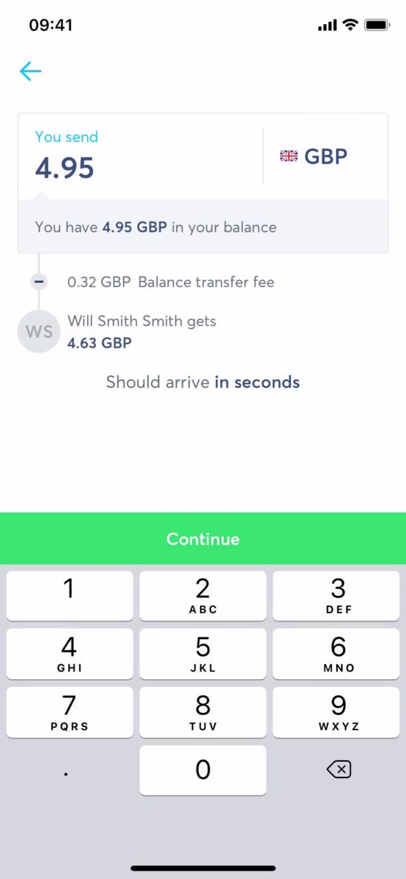 Sending currency screenshot