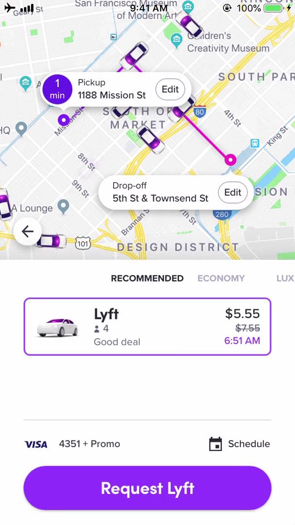 Booking transport on Lyft (video & 10 screenshots)