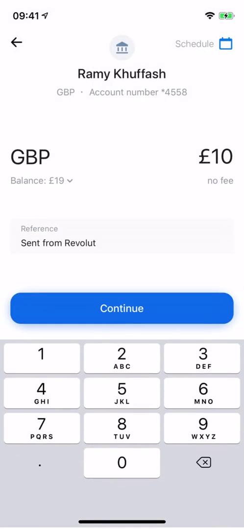 Sending currency screenshot