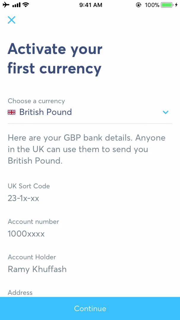 Applying for a bank account screenshot