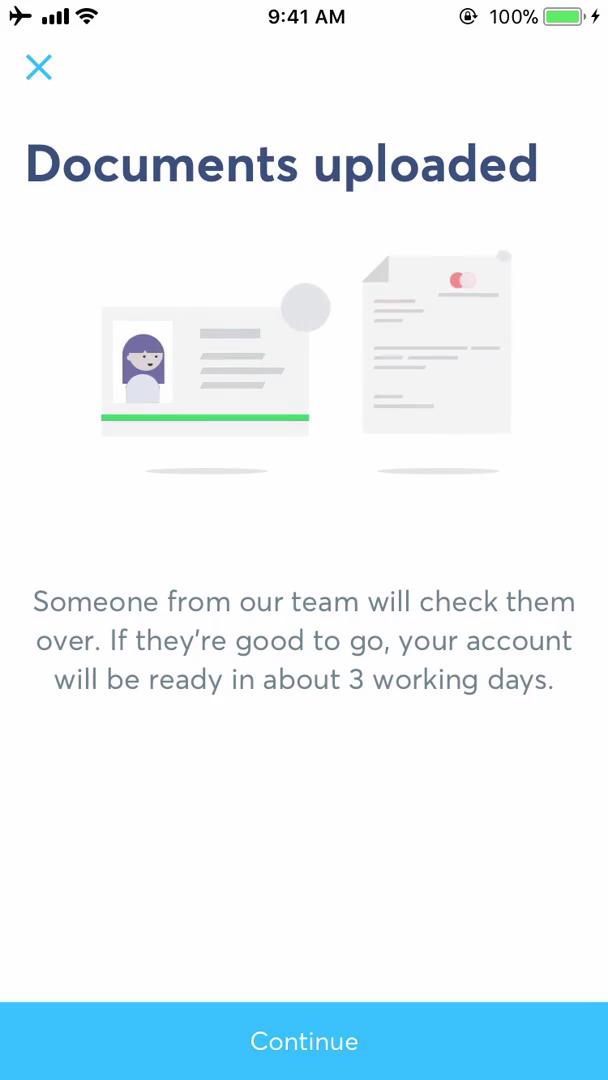 Applying for a bank account screenshot