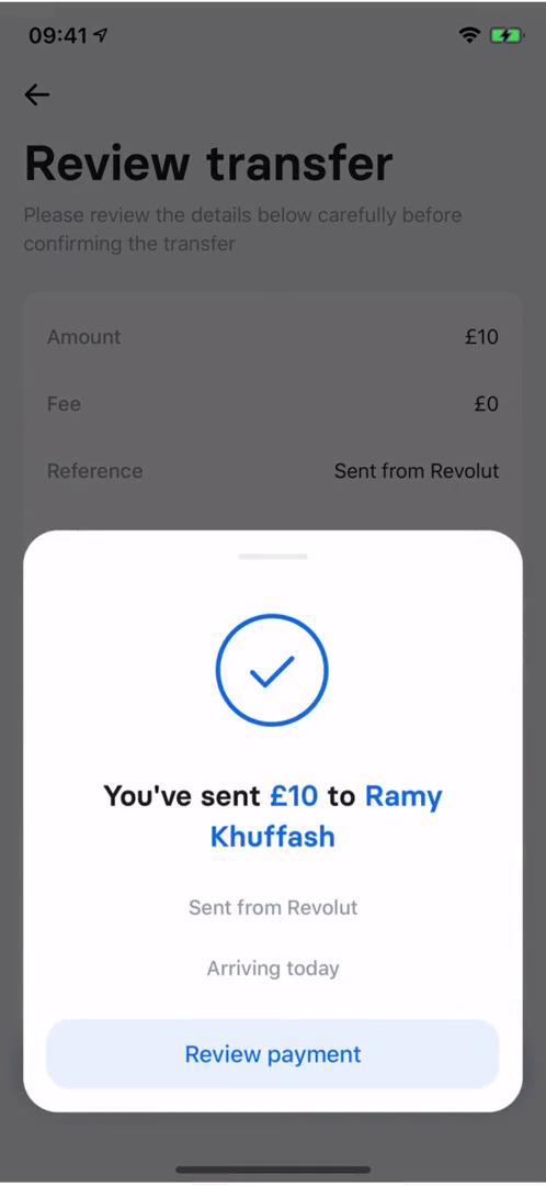 Sending currency screenshot