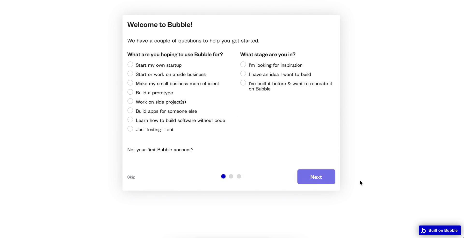 Bubble welcome screenshot