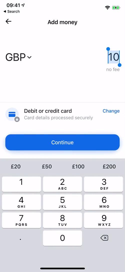 Depositing funds screenshot