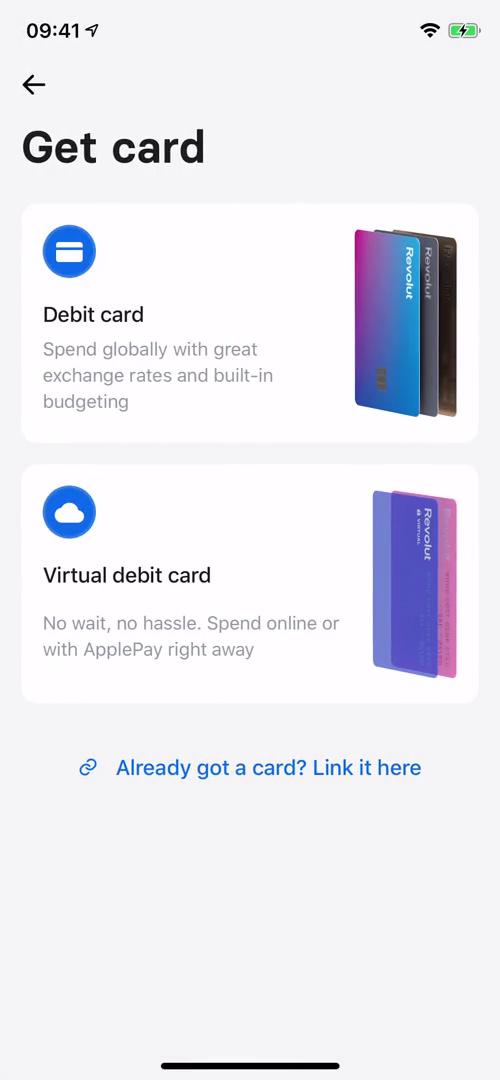 Ordering a debit card screenshot