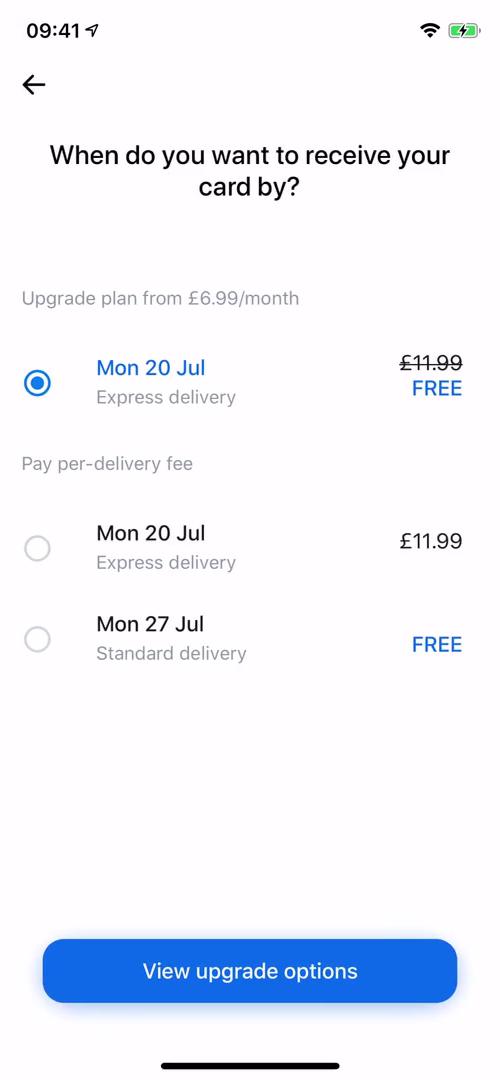 Ordering a debit card screenshot