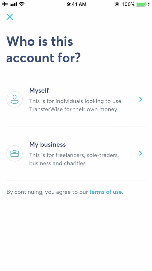 Applying for a bank account screenshot