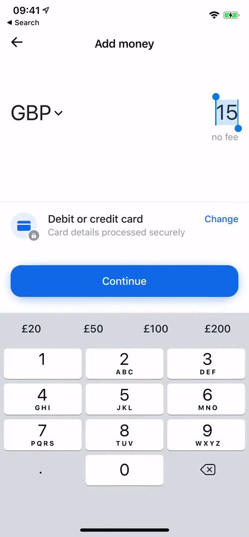 Depositing funds screenshot