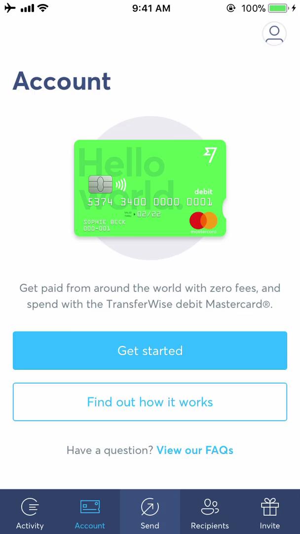 Applying for a bank account screenshot