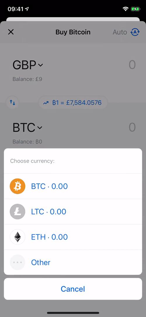 Buying crypto currency screenshot