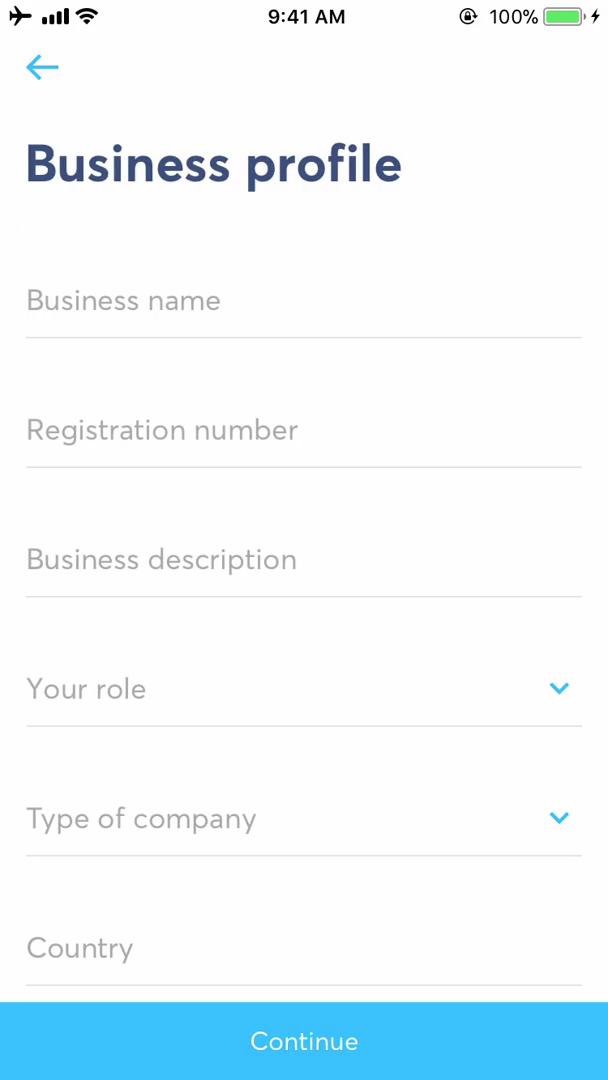Applying for a bank account screenshot