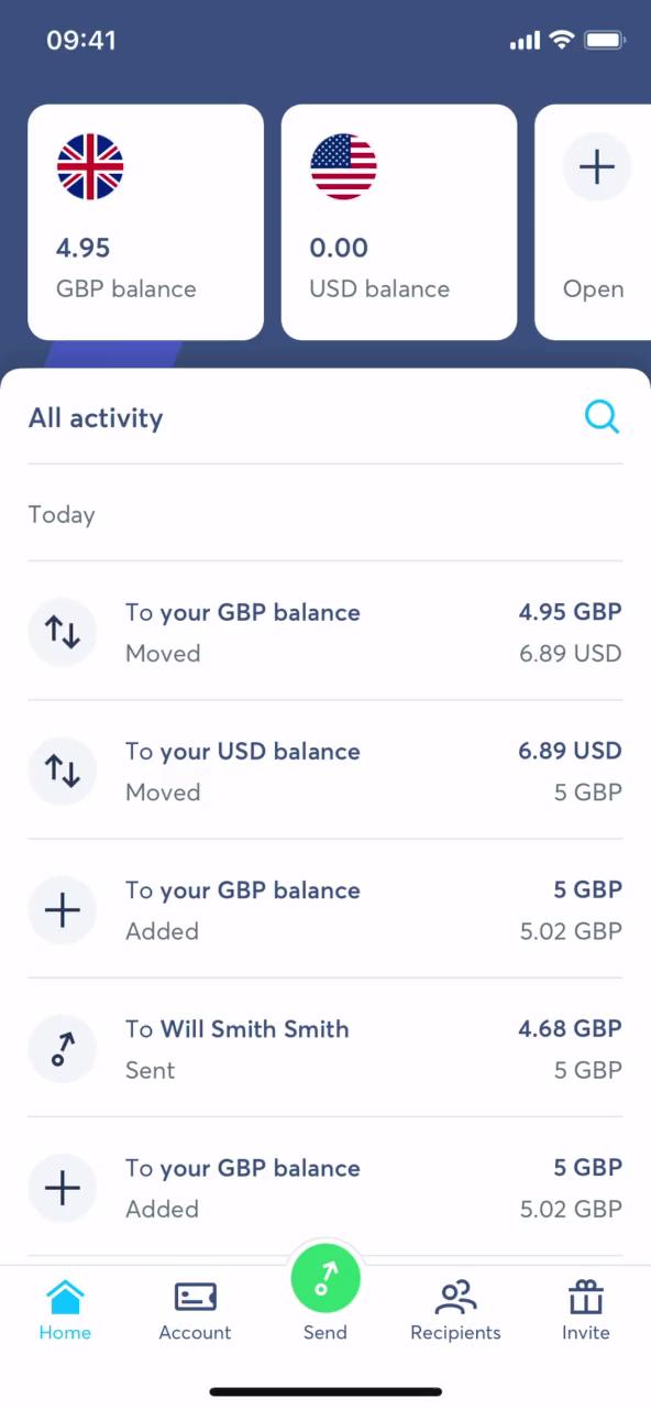 Sending currency screenshot