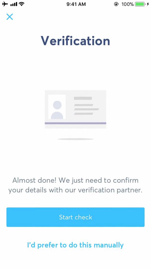 Applying for a bank account screenshot