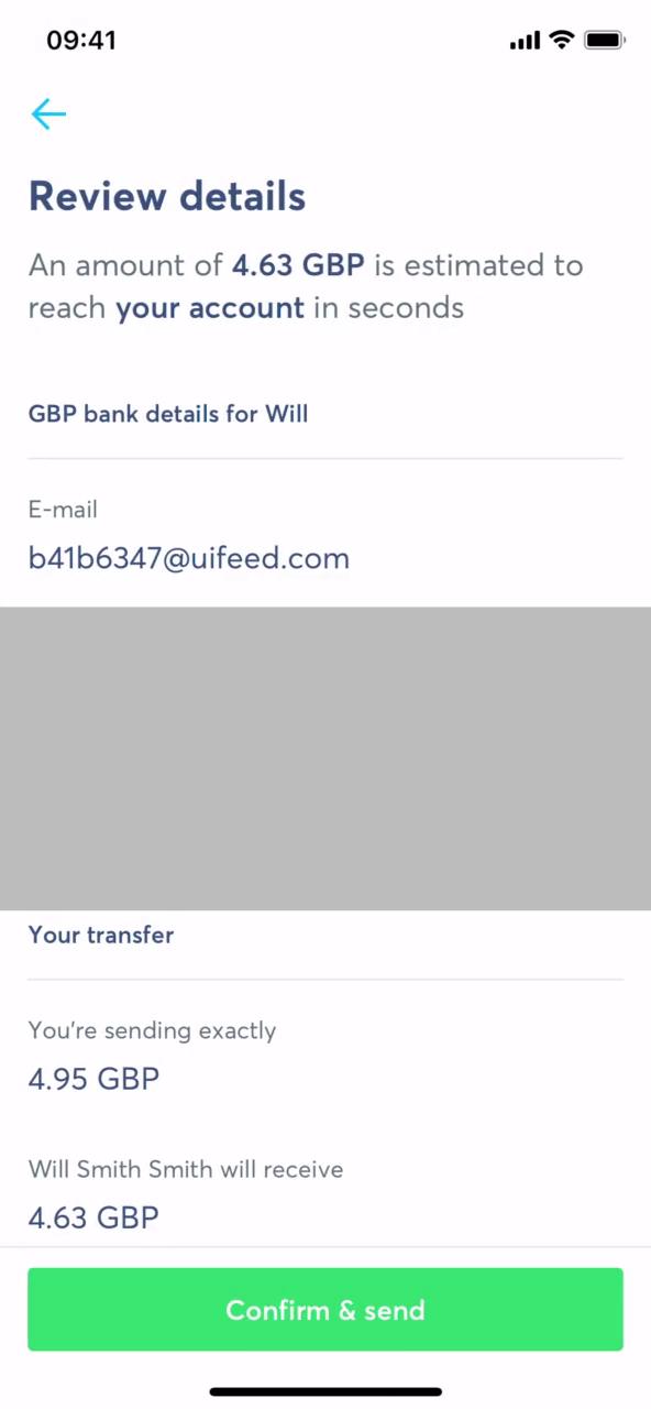 Sending currency screenshot