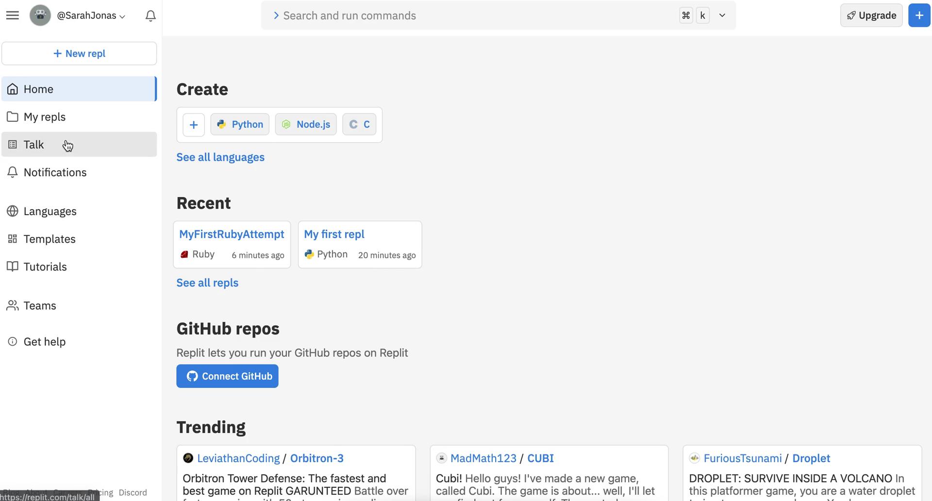 Screenshot of Creating a post on Replit