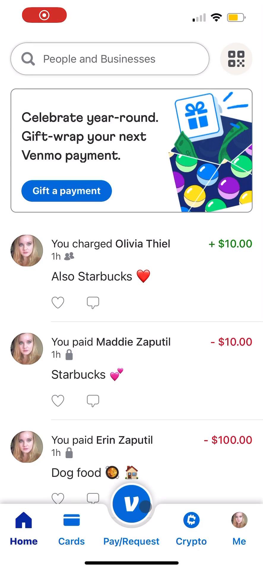 Screenshot of Sending currency on Venmo
