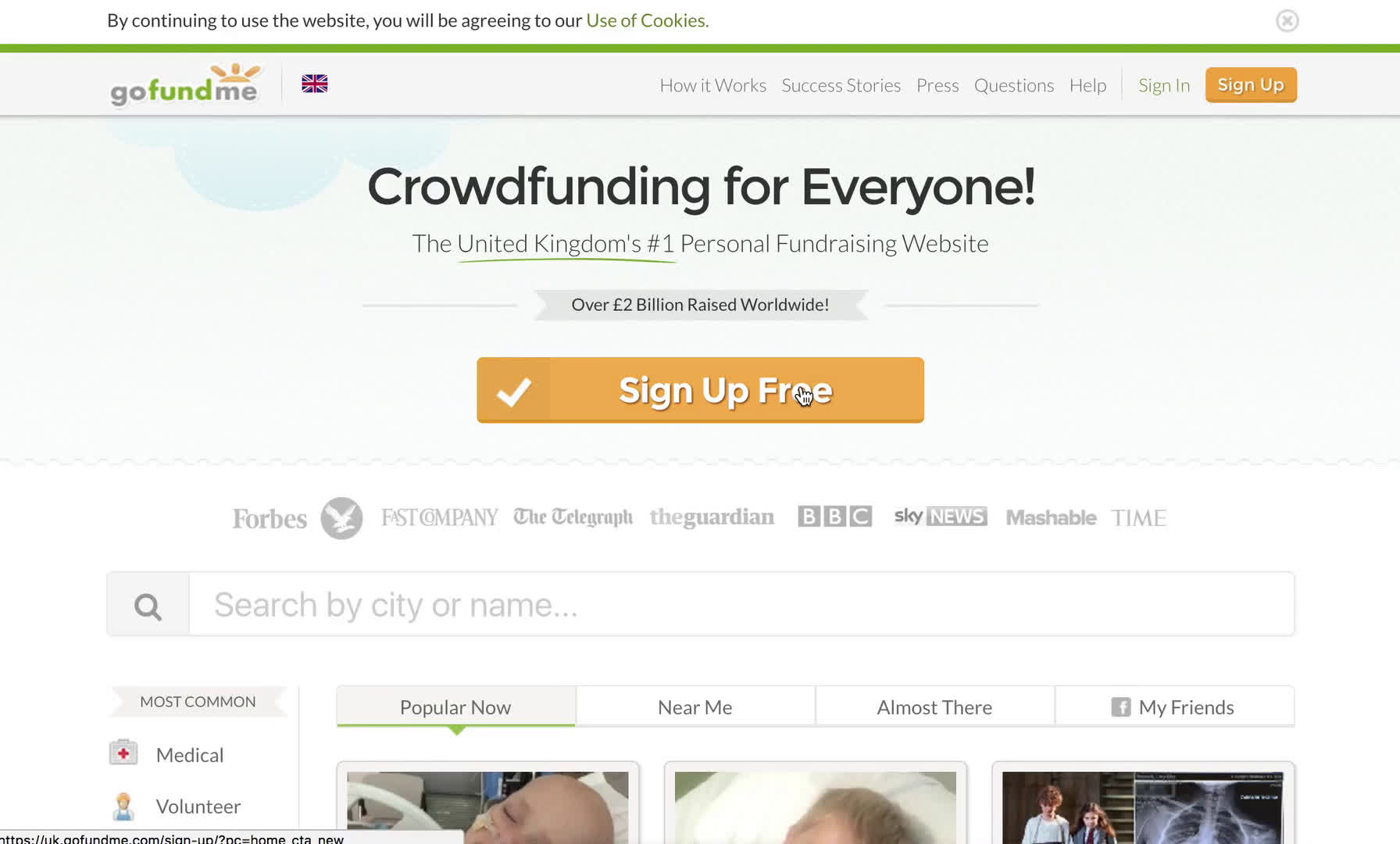 Screenshot of Creating a campaign on GoFundMe