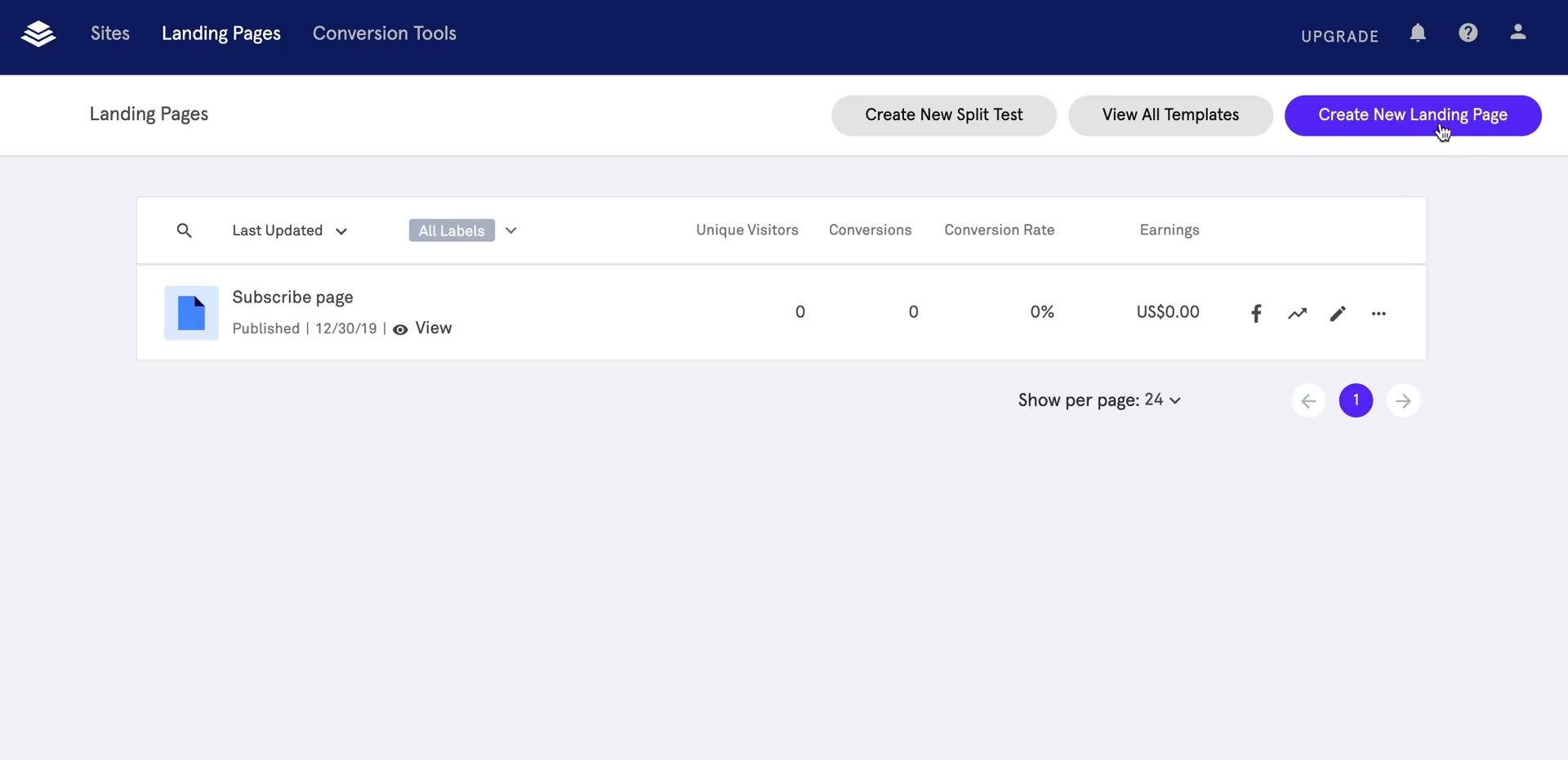 Screenshot of Creating a landing page on Leadpages