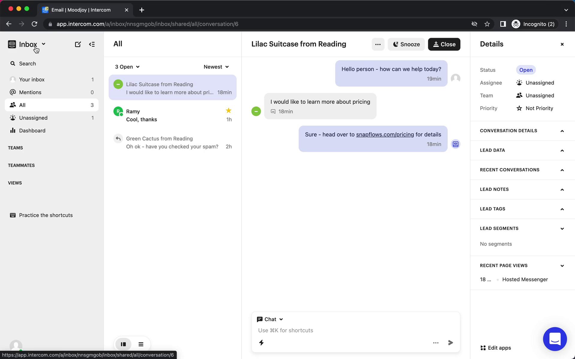 Screenshot of Creating an email campaign on Intercom