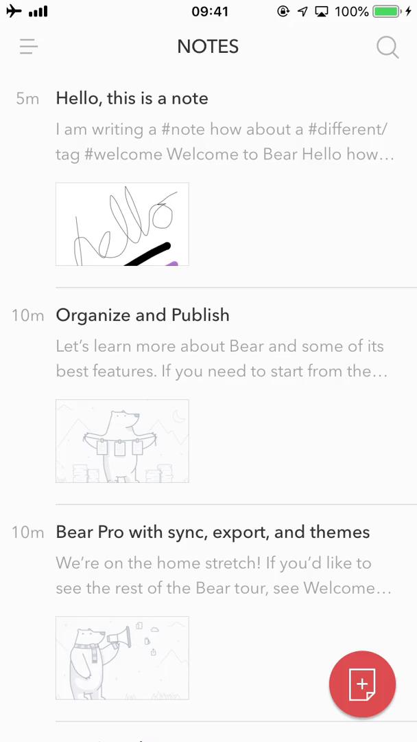 Screenshot of General browsing on Bear notes