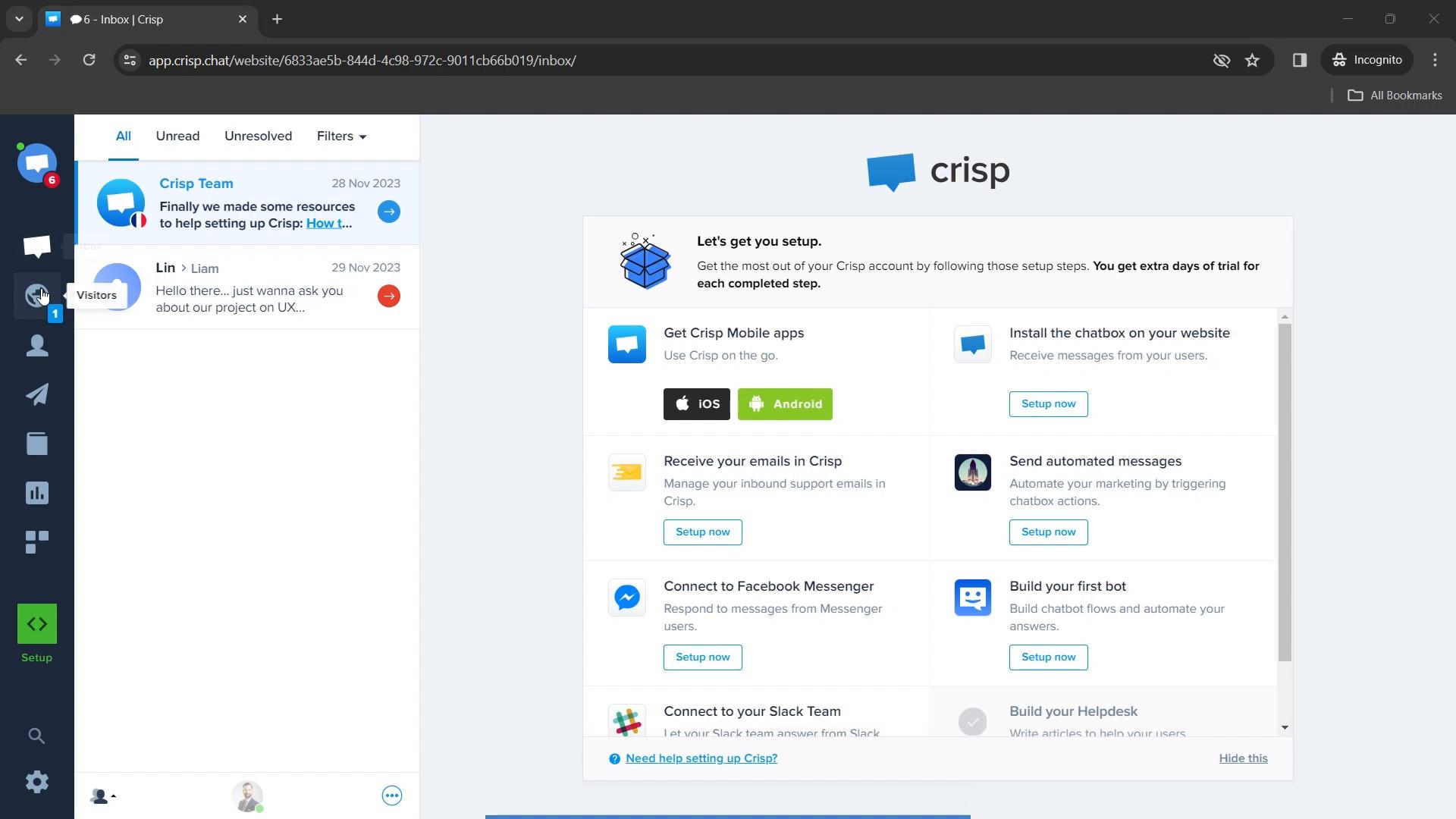 Screenshot of Creating an article on Crisp