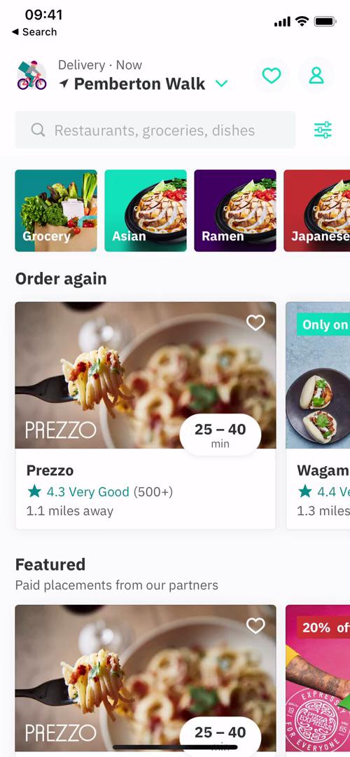 Screenshot of Searching on Deliveroo