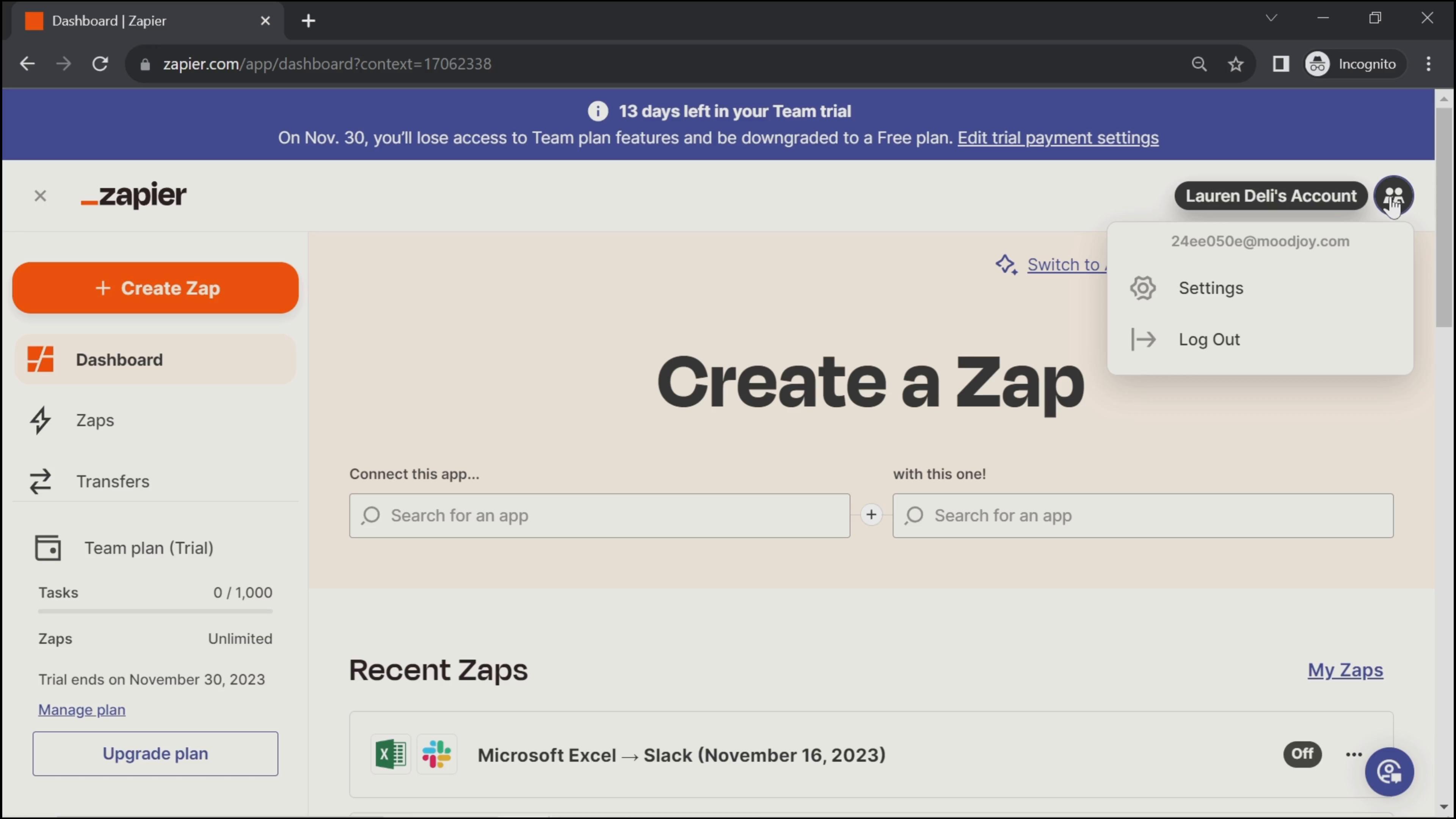Screenshot of General browsing on Zapier