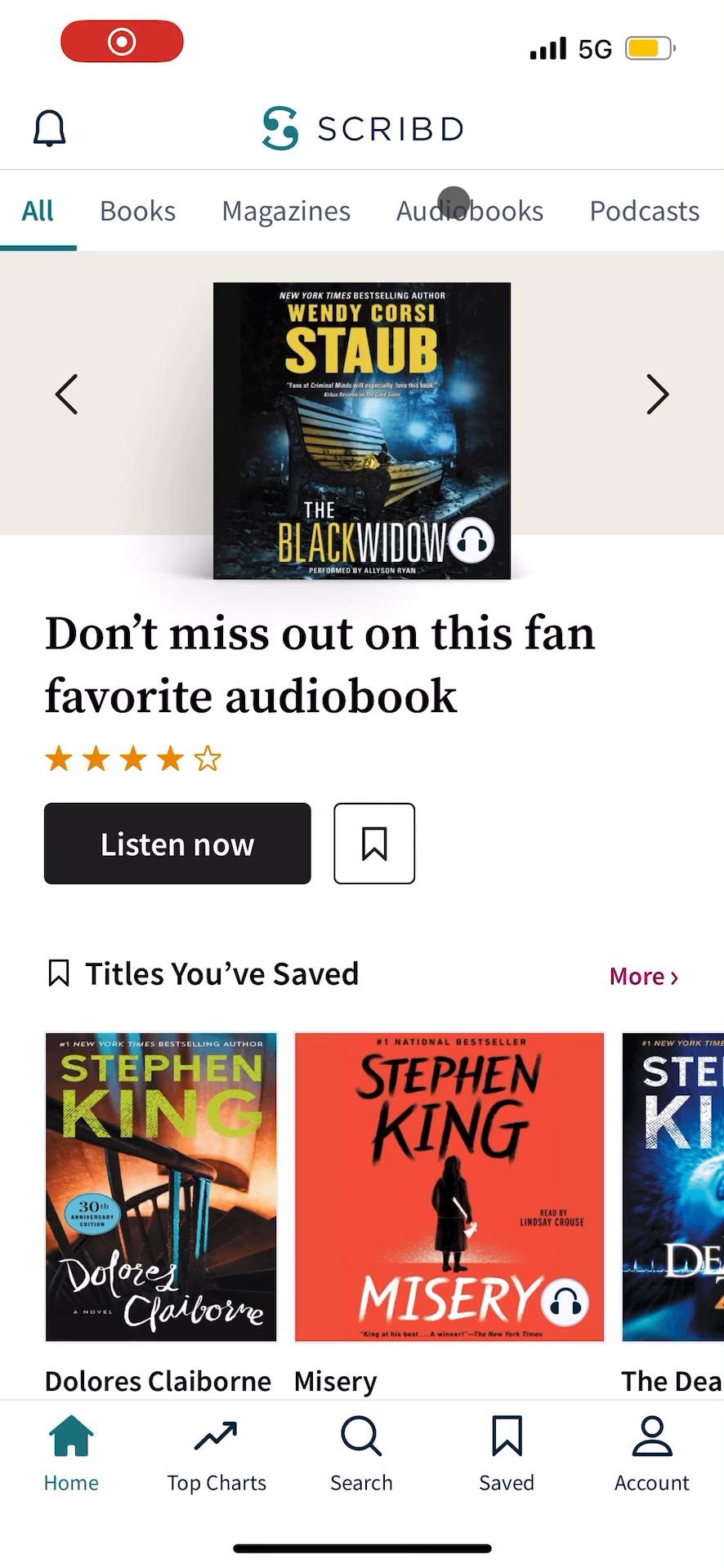 Screenshot of Listening on Scribd