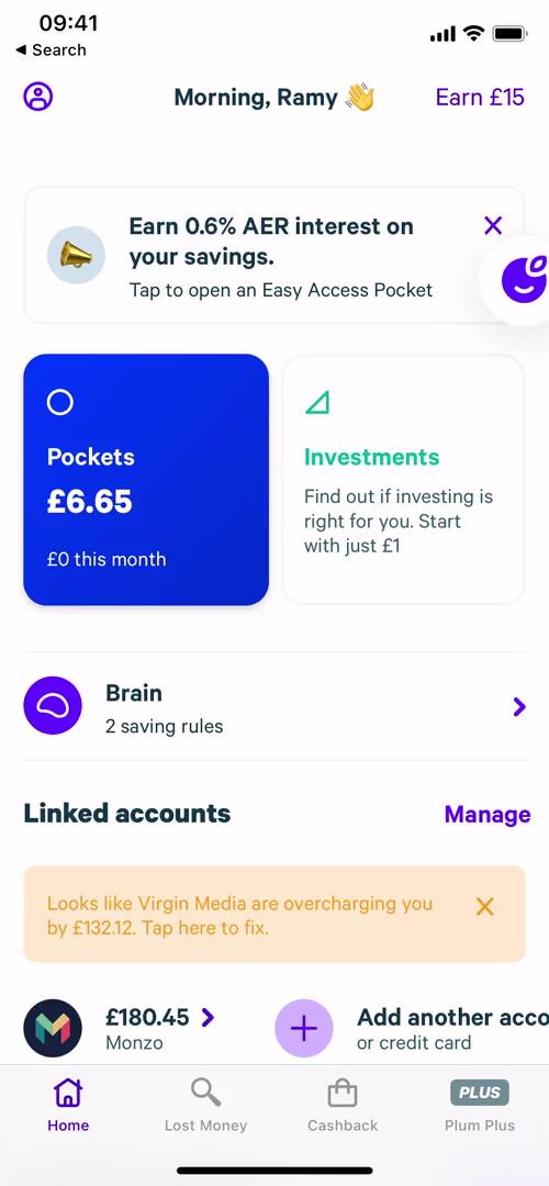 Screenshot of Investing on Plum
