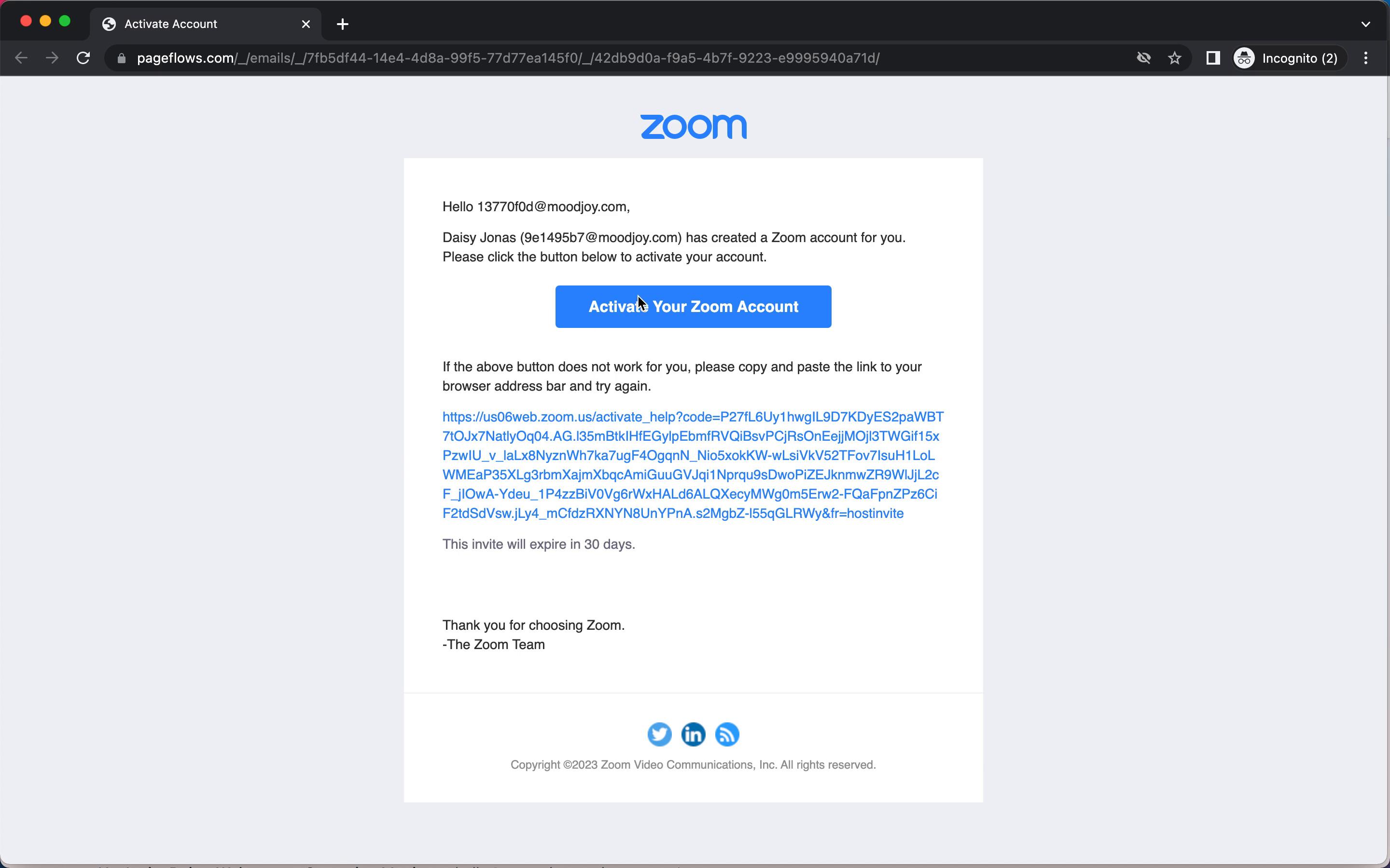 Screenshot of Accepting an invite on Zoom