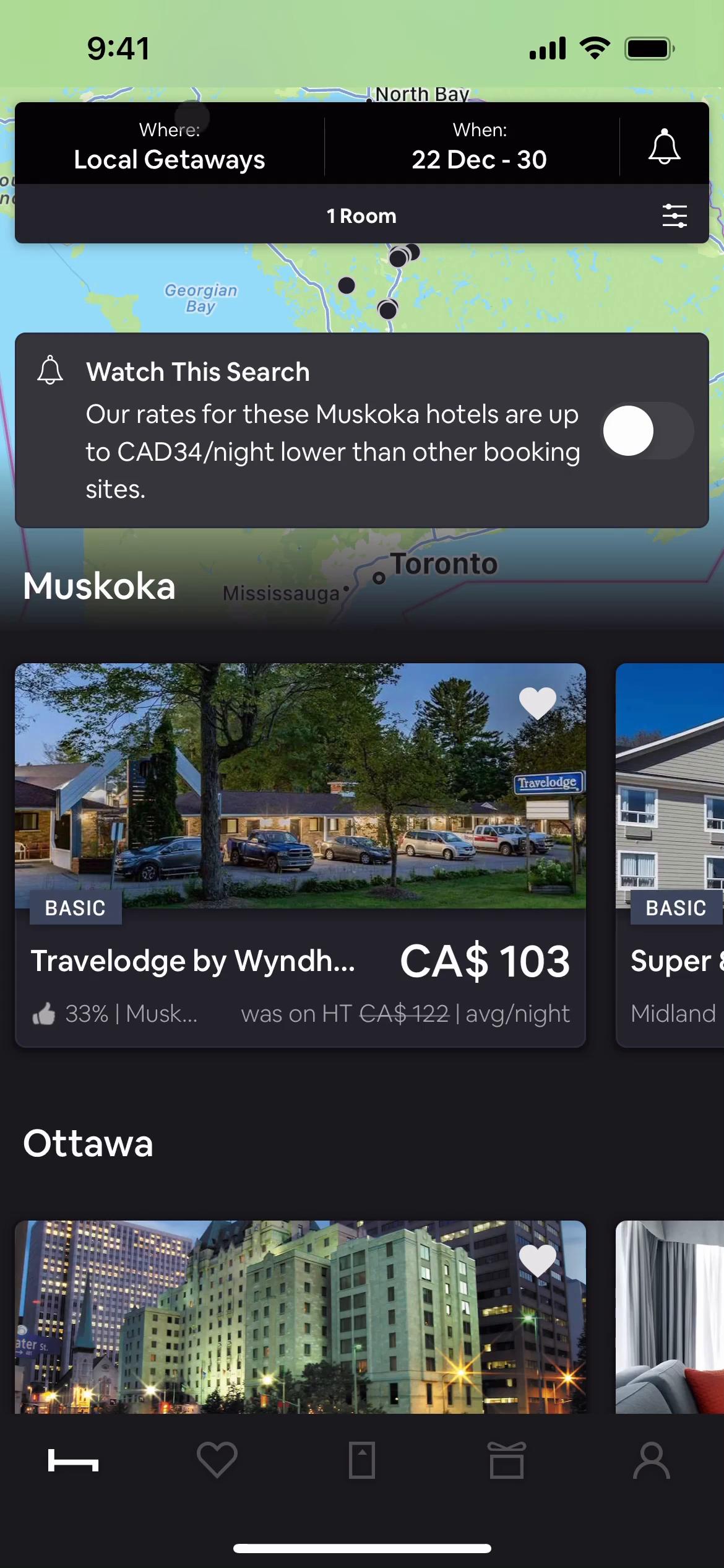 Screenshot of General browsing on HotelTonight