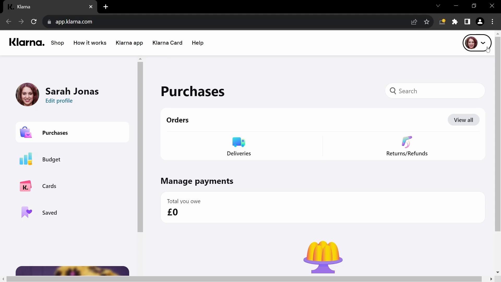 Screenshot of Adding payment details on Klarna