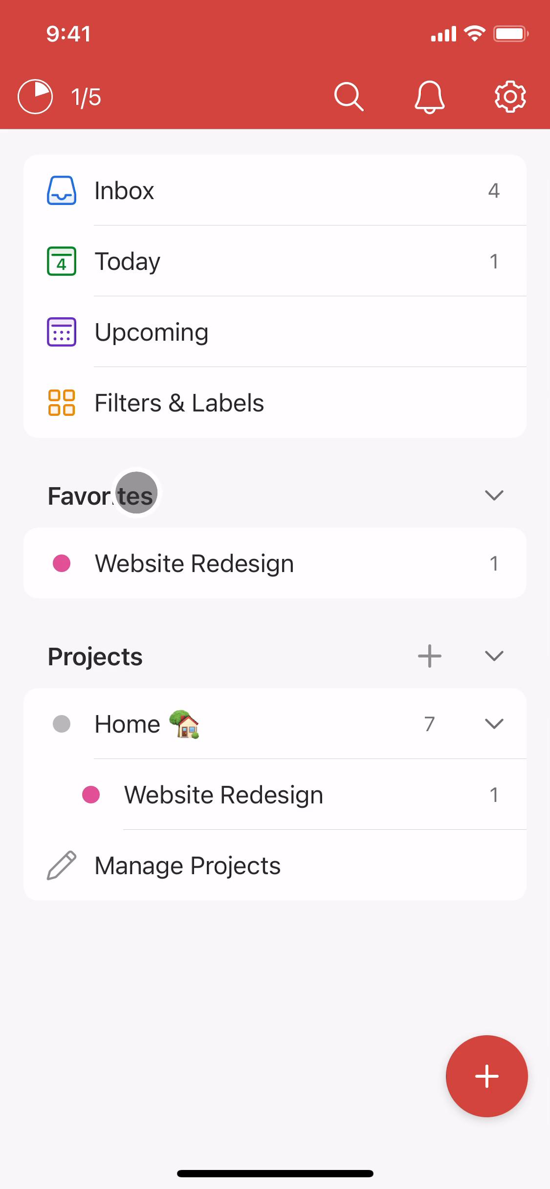 Screenshot of Tasks on Todoist