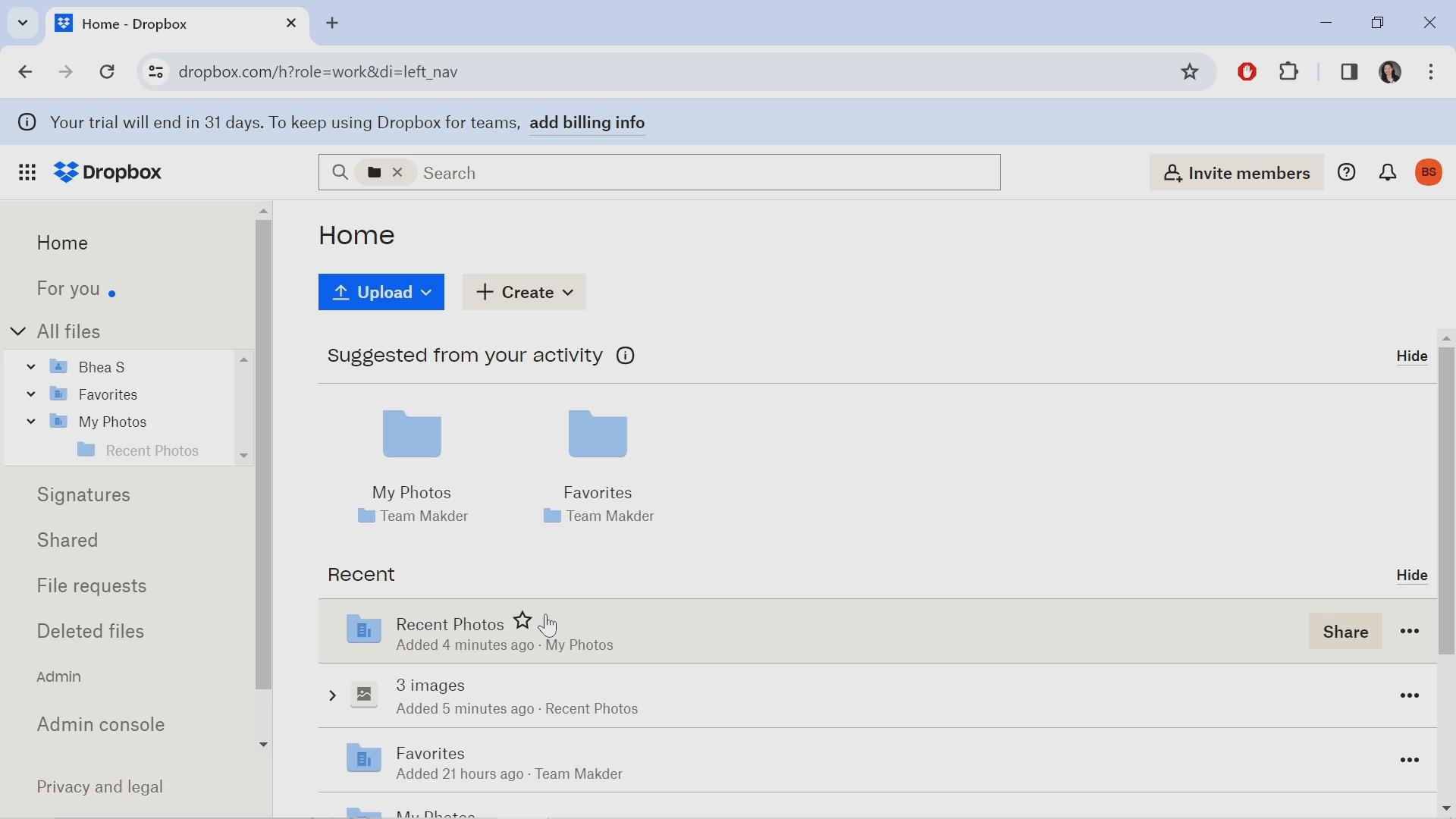 Screenshot of Moving files on Dropbox