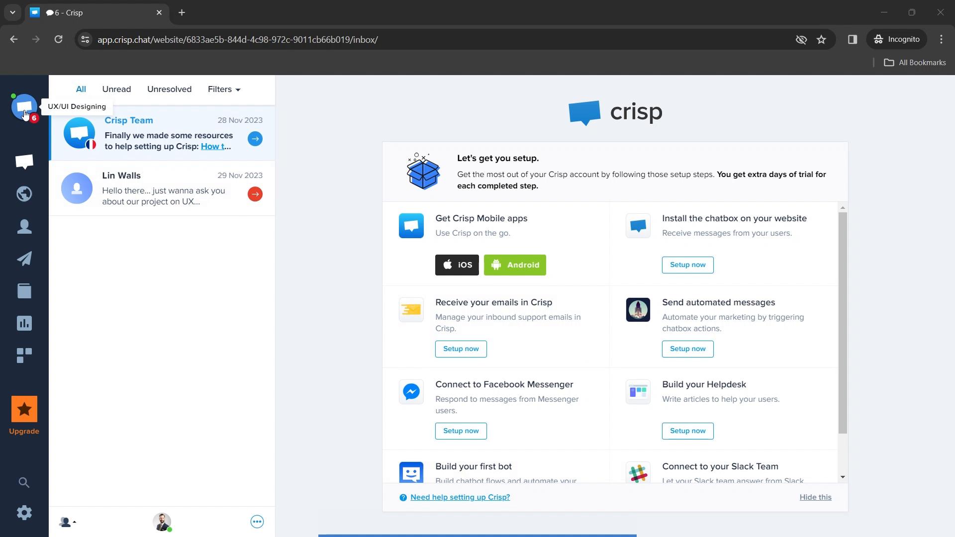 Screenshot of Help center on Crisp