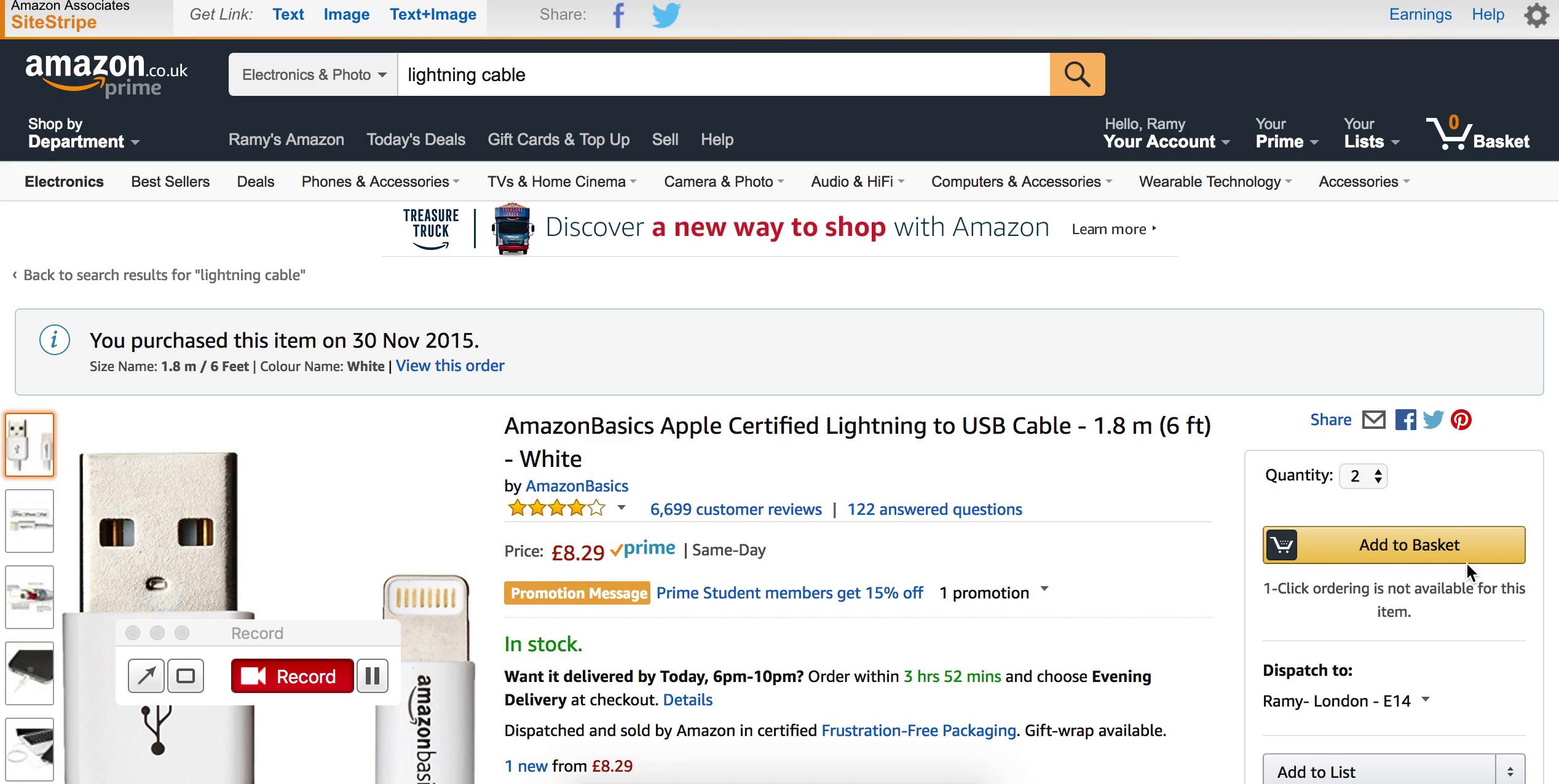 Screenshot of Buying something on Amazon