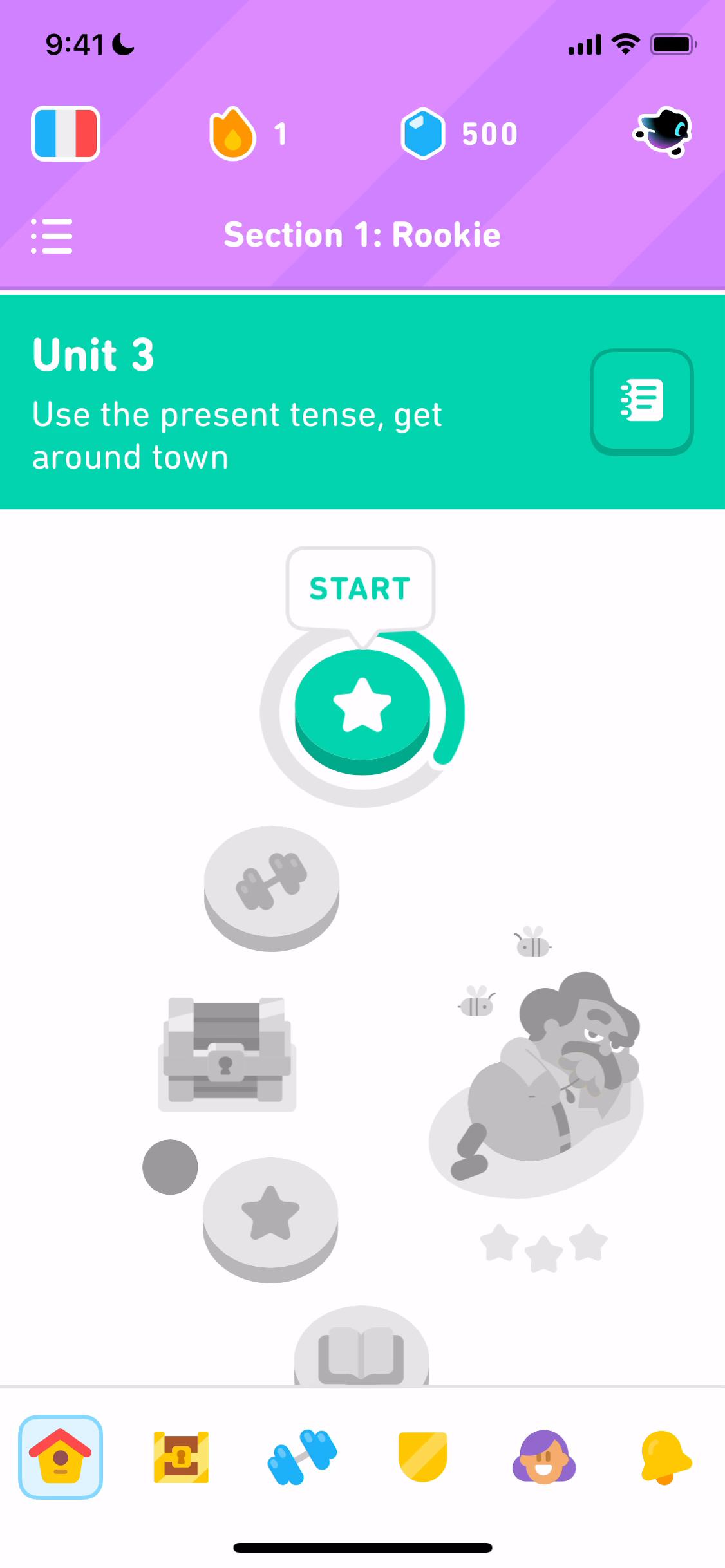 Screenshot of Completing a level on Duolingo