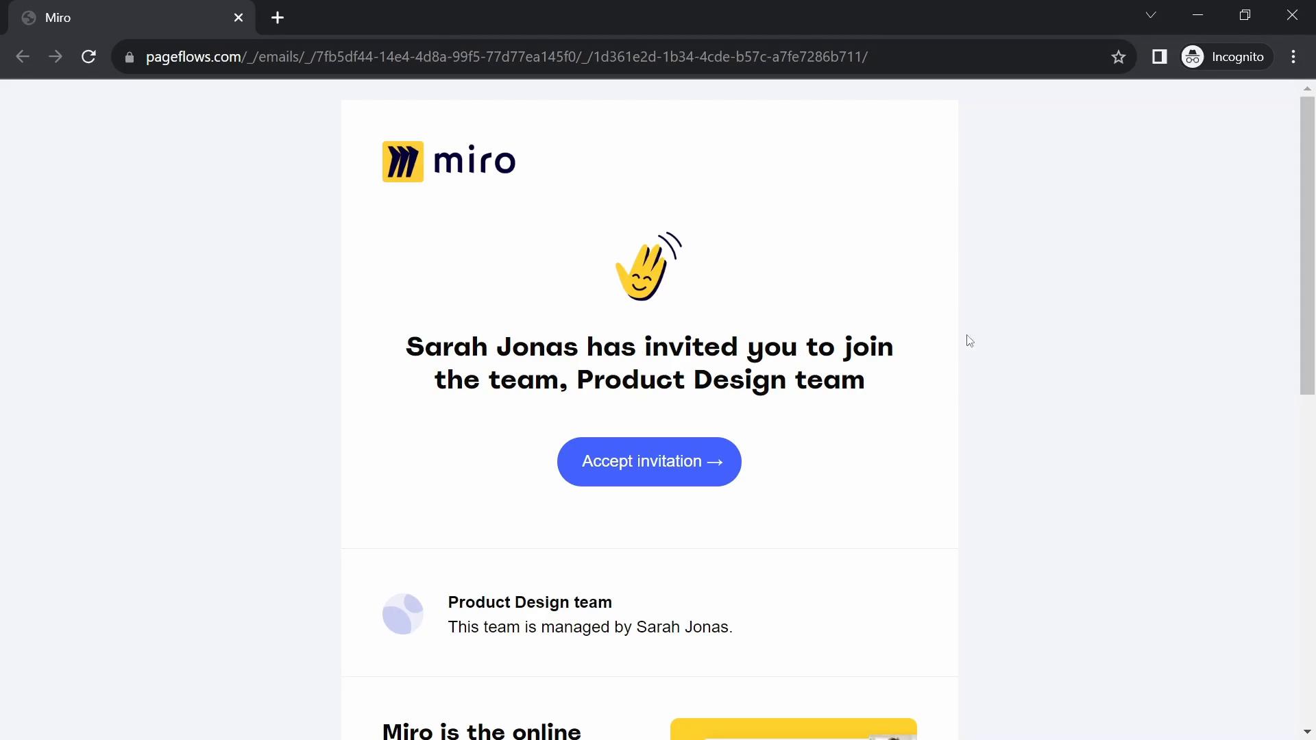 Screenshot of Accepting an invite on Miro