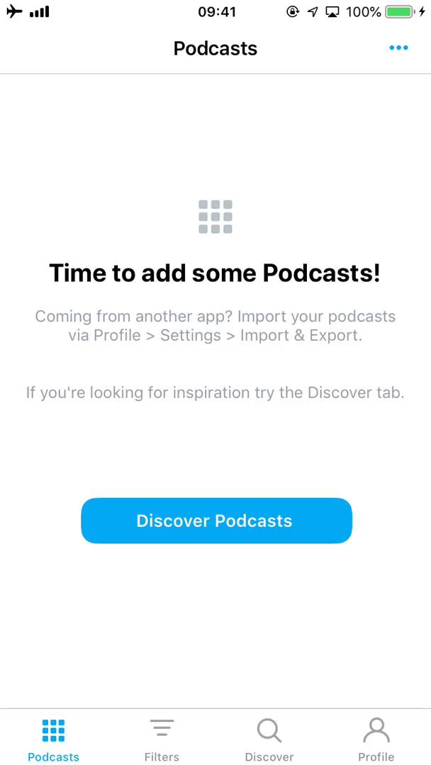 Screenshot of Discovering content on Pocket Casts