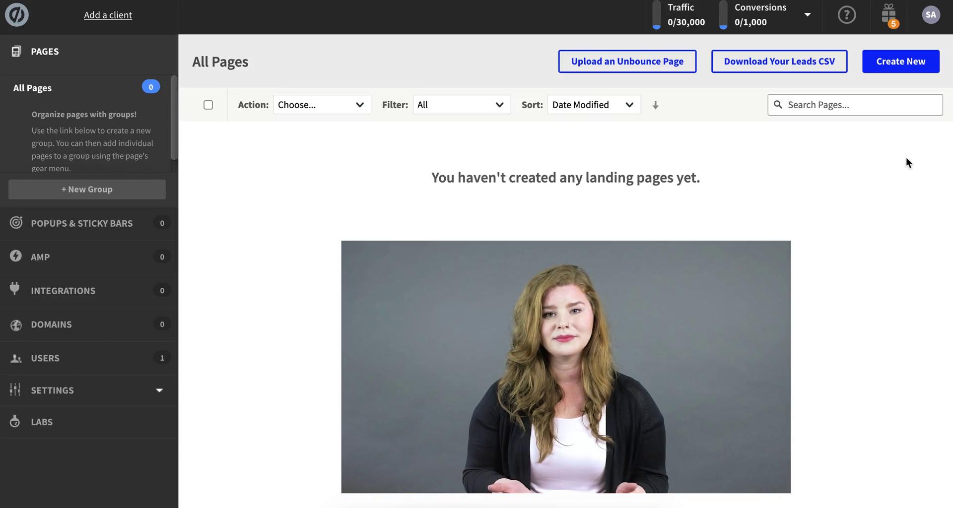 Creating a landing page on Unbounce video screenshot