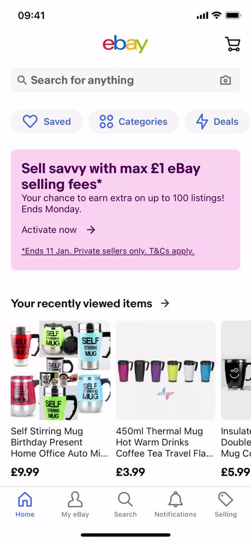 Screenshot of Saving on eBay