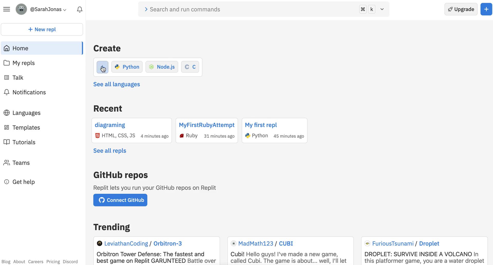 Screenshot of Code editor on Replit