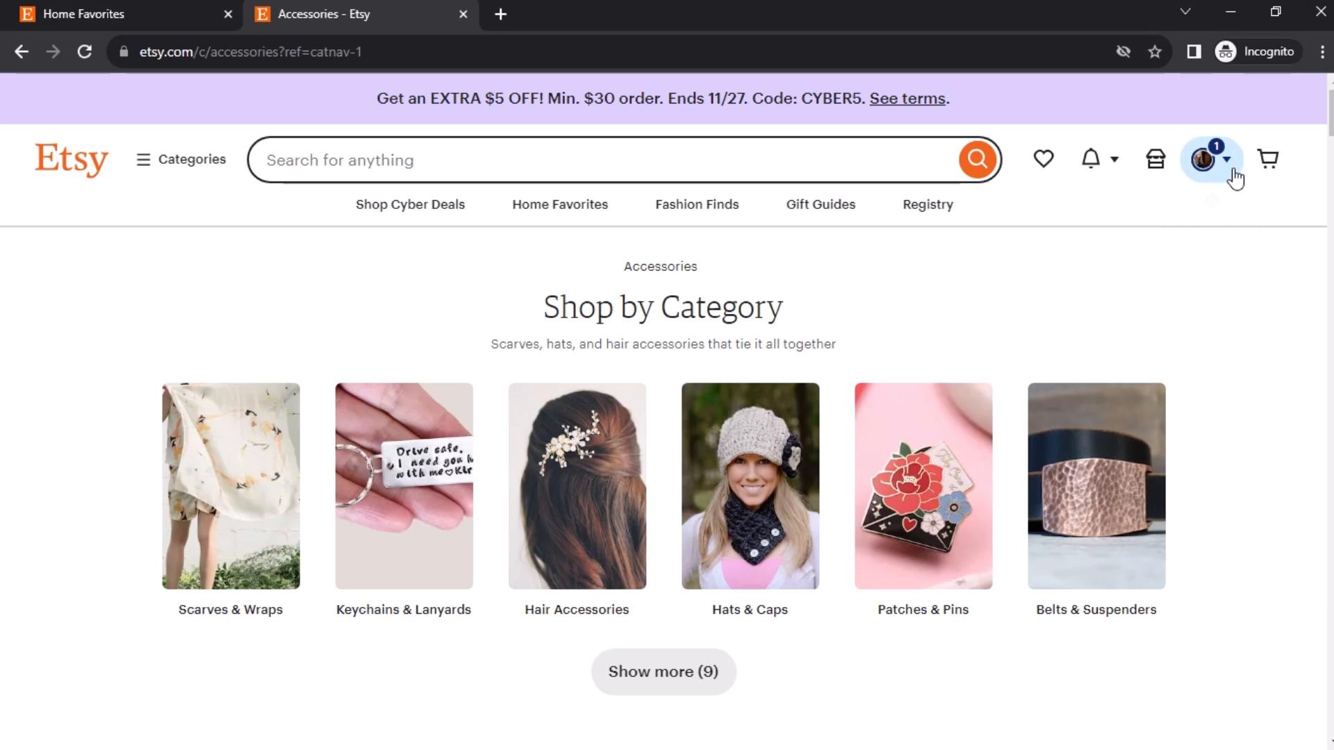 Screenshot of Creating a registry on Etsy