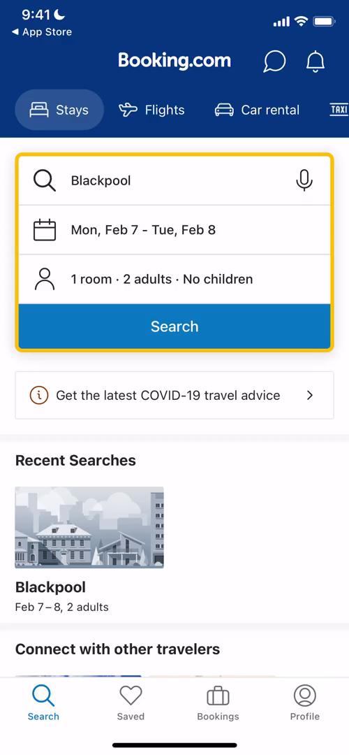 Screenshot of Finding hotels on Booking.com
